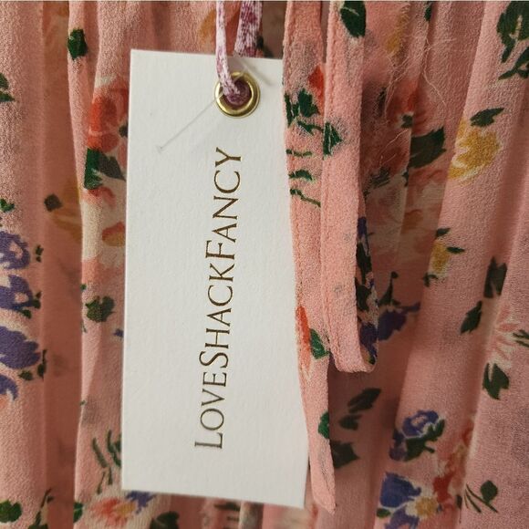 Loveshackfancy Kimbra Ruffle Floral Sunset Pink Silk Mini pop over dress - Picture 2 of 16